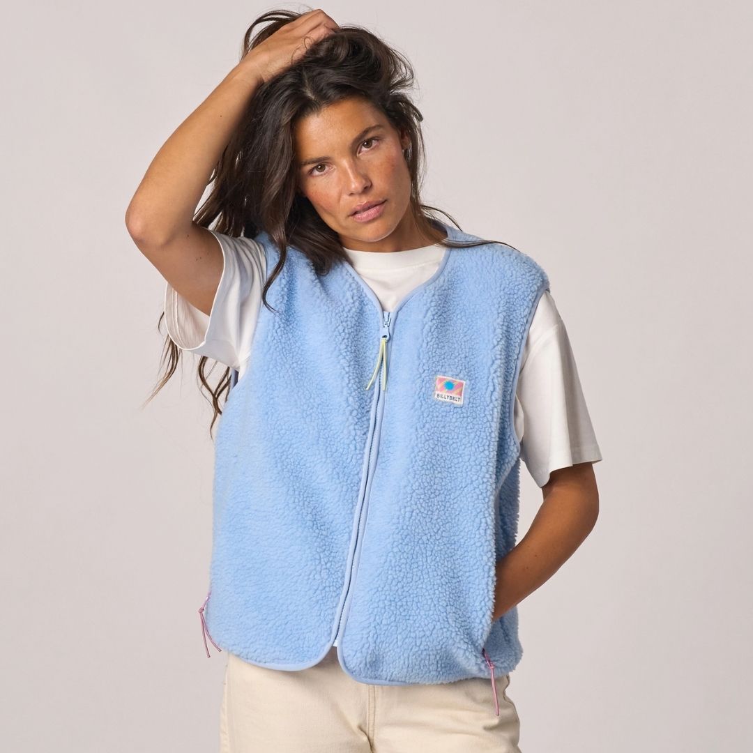 Damen Weste aus Sherpa-Fleece mit Reißverschluss, ärmellos – hellblau