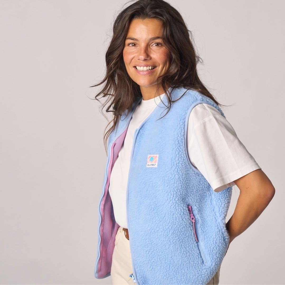 Damen Weste aus Sherpa-Fleece mit Reißverschluss, ärmellos – hellblau