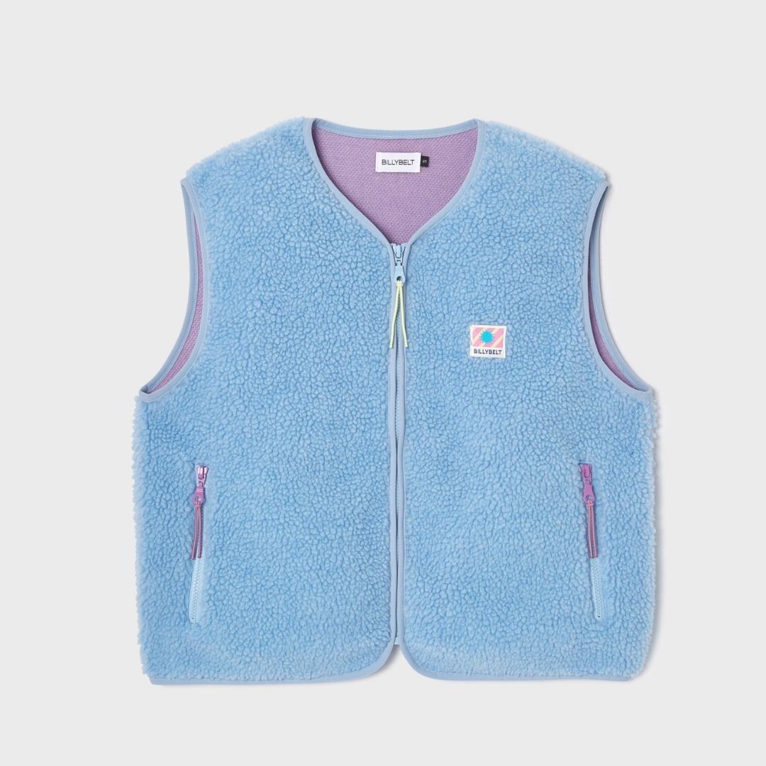Damen Weste aus Sherpa-Fleece mit Reißverschluss, ärmellos – hellblau
