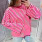 Damen T-Shirt LS gestreift rosa/fuchsia