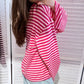 Damen T-Shirt LS gestreift rosa/fuchsia