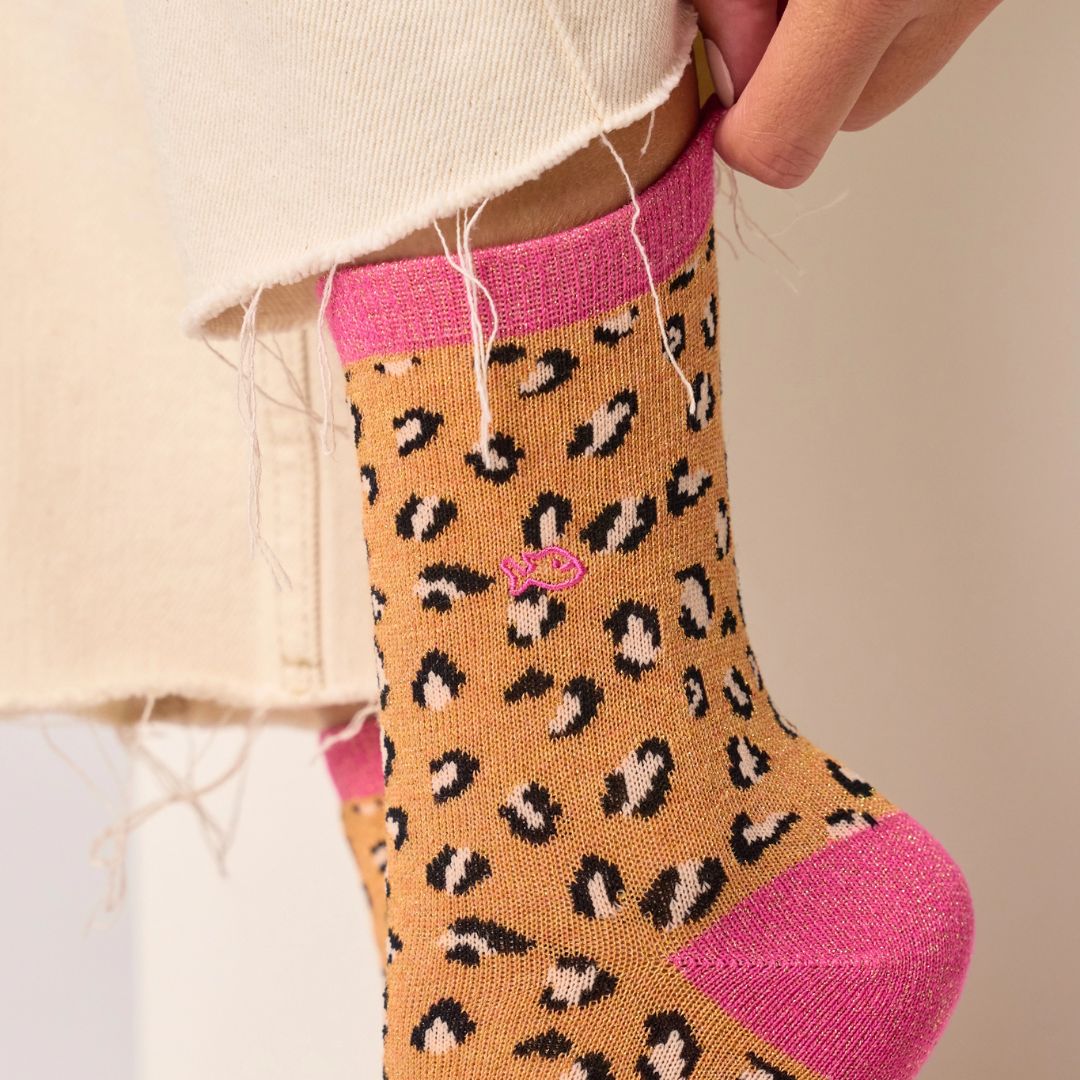 Damen Socken 'Glitzer Leo' orange/pink