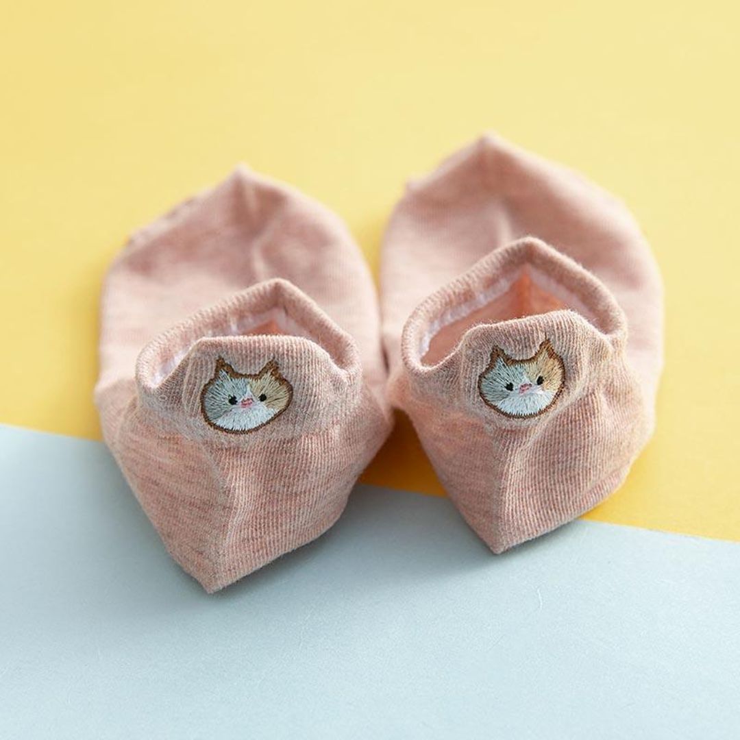 Damen Socken kurz mit Lasche Katze rosa