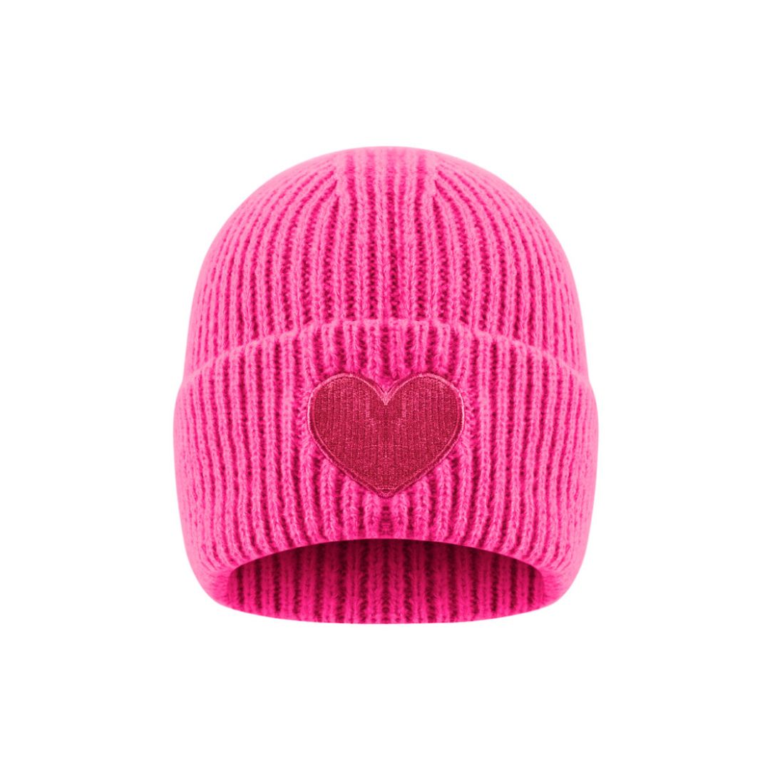 Damen Strickmütze mit Herzdetail rose/red