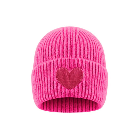 Damen Strickmütze mit Herzdetail rose/red