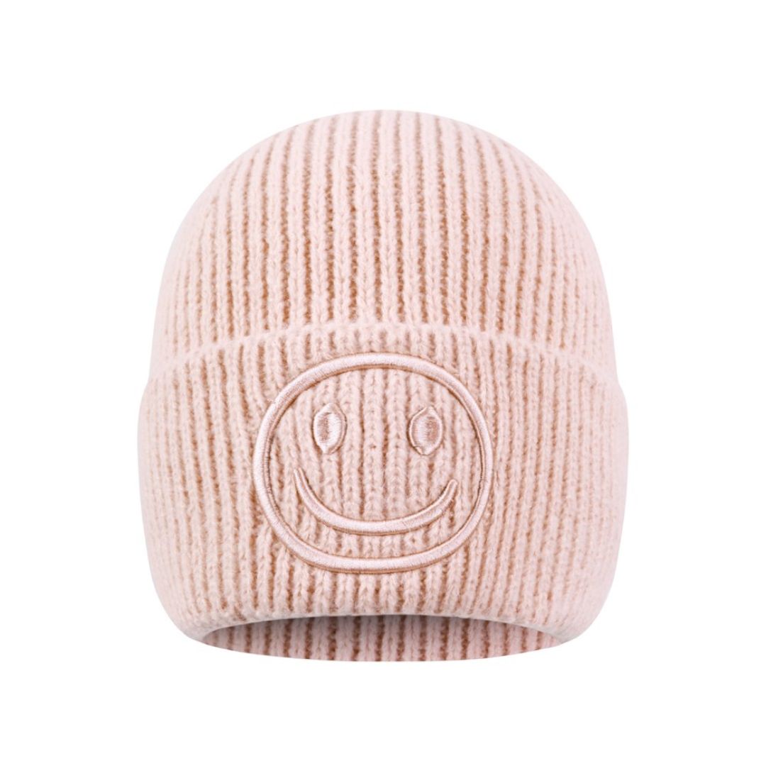 Damen Strickmütze mit Smileydetail rosa