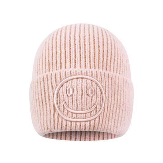 Damen Strickmütze mit Smileydetail rosa