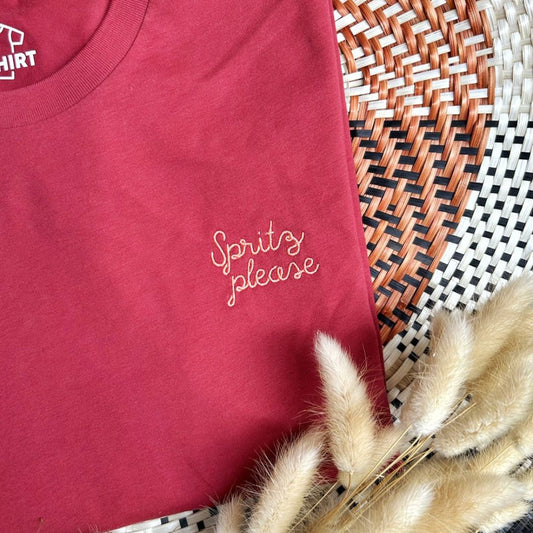 Besticktes Damen-T-Shirt 'Spritz please' beere