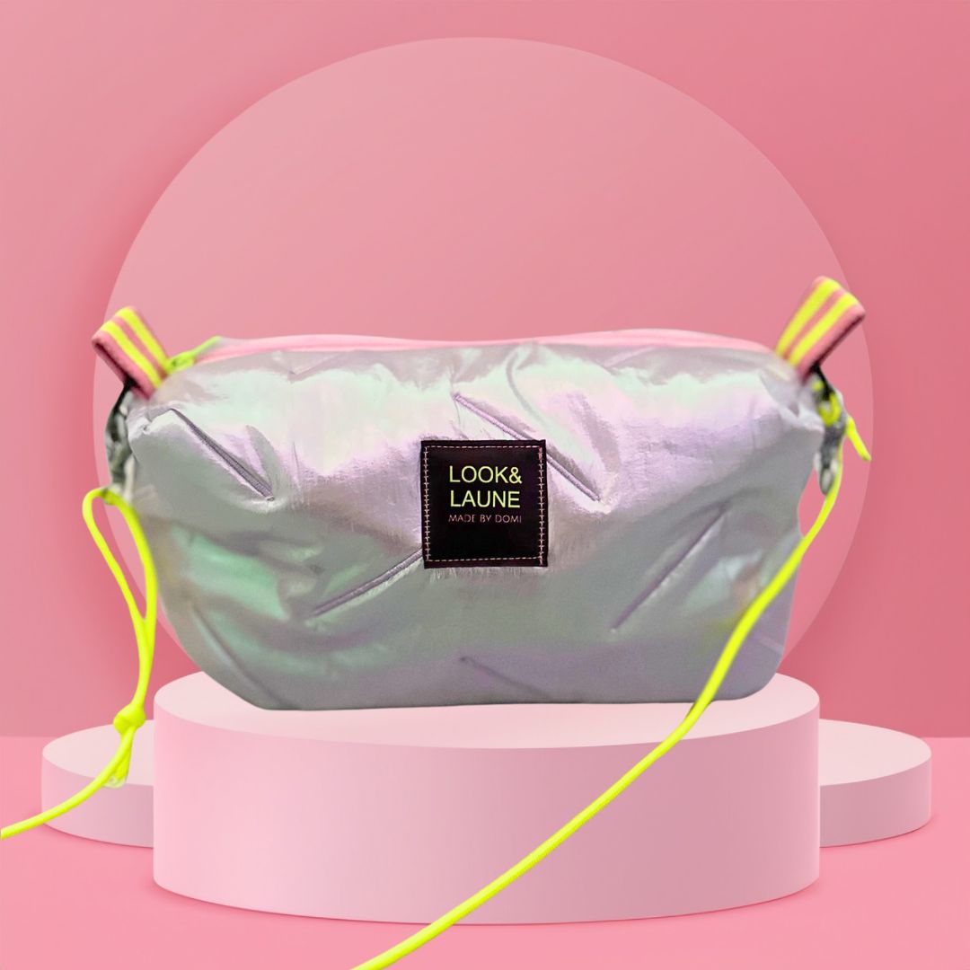 Damen Tasche Tragetasche 'Glam' silver-pink/neongelb