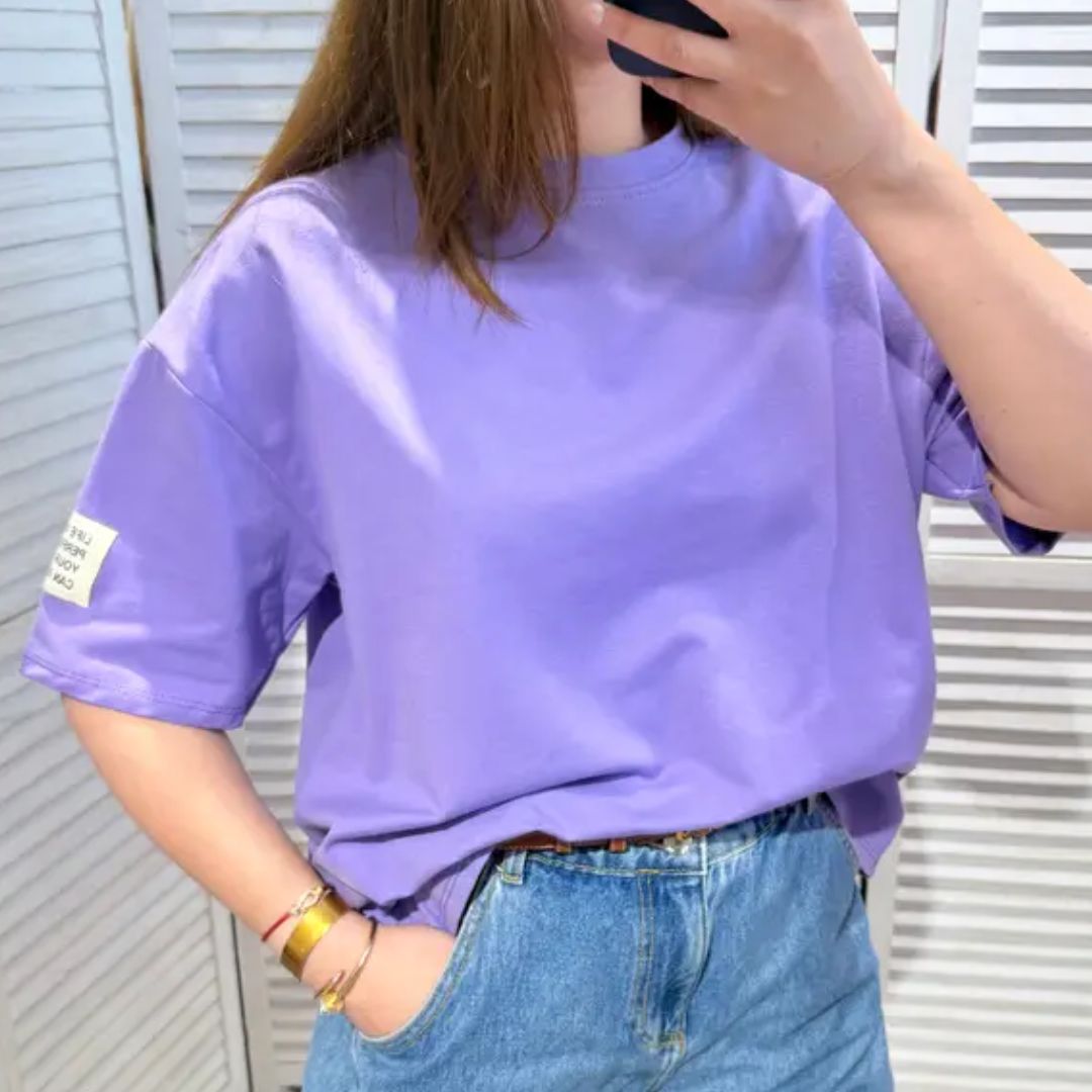 Damen T-Shirt 'Statement' unifarben lila