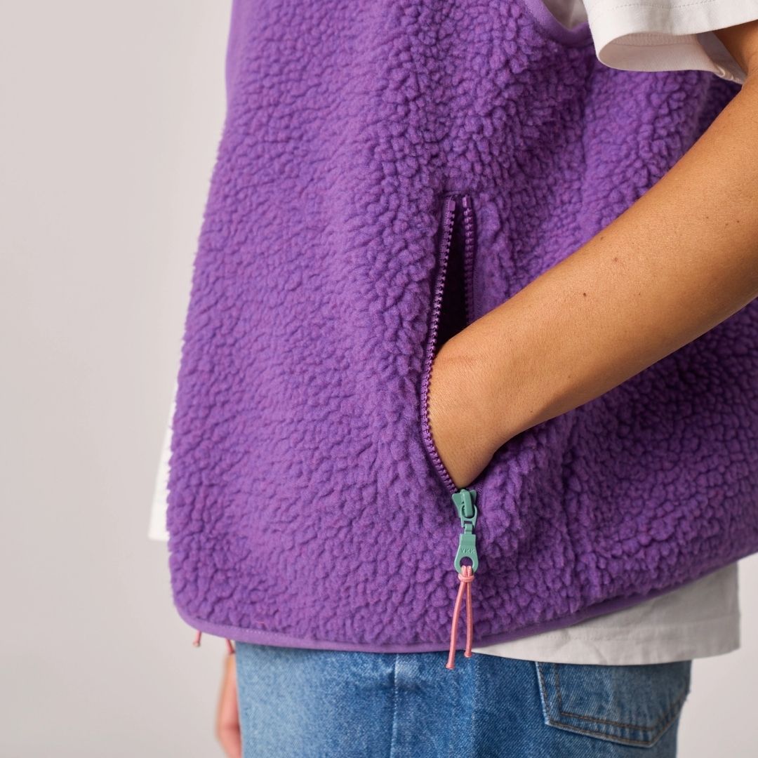 Damen Weste aus Sherpa-Fleece mit Reißverschluss, ärmellos – lila