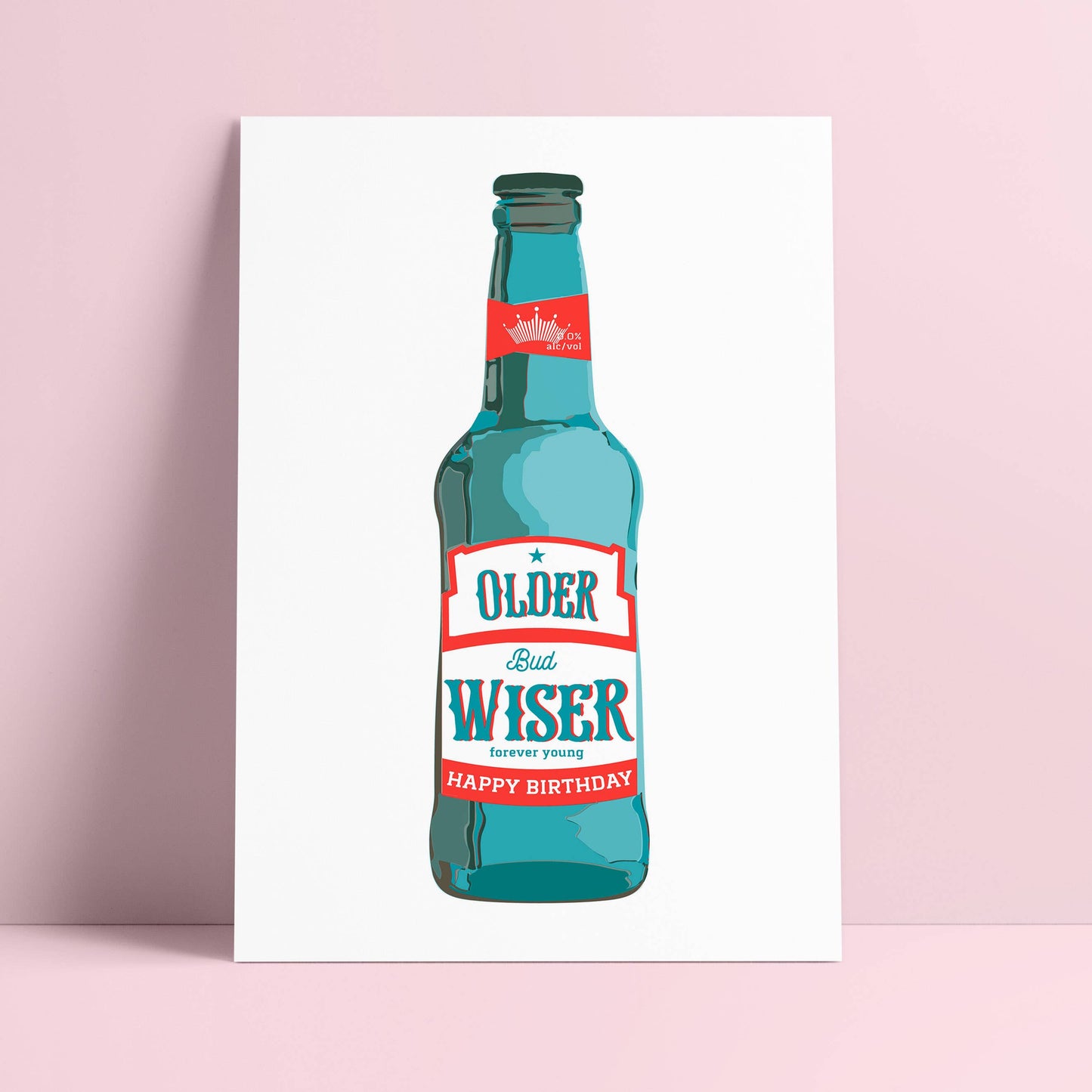 Riso-Druck Grußkarte „Older BUD Wiser“ – lustige Geburtstagskarte