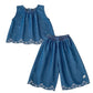 Denim Set Top und Hose mit Stickerei