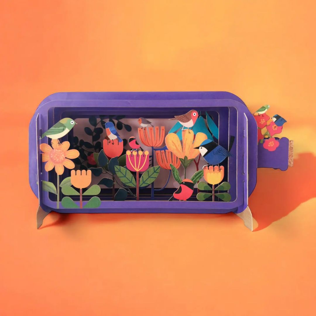 Dimensionale Pop Up Grußkarte 'Vögel auf Blumen'