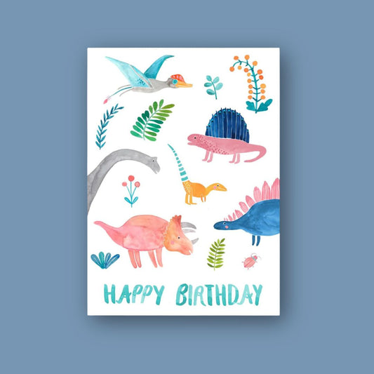 Postkarte "Happy Birthday" mit Dinos