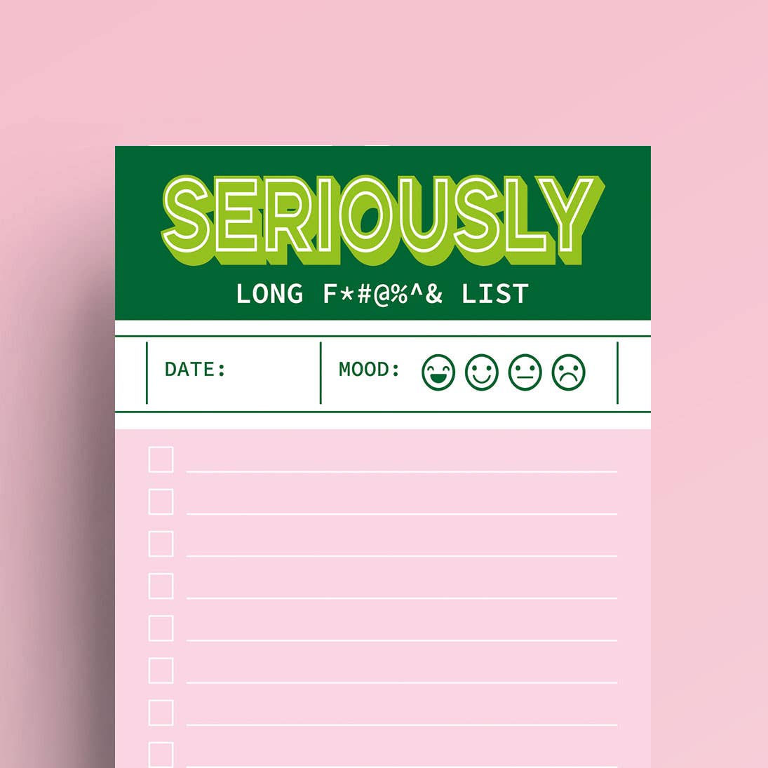 Grün-pinker, lustiger Notizblock „Seriously long funking To-Do-Liste“