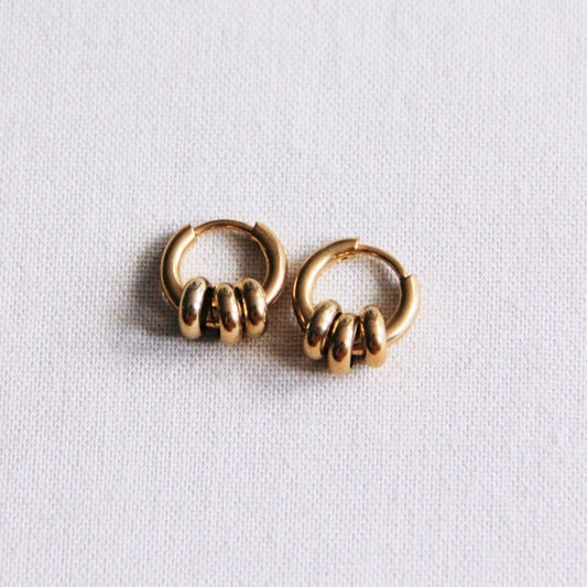 Damen Ohrringe Creolen mit 3 Ringen gold