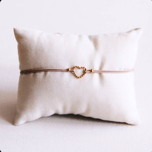 Elastisches Armband mit gepunktetem Herz - Taupe