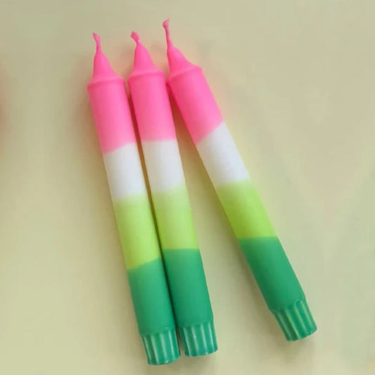 Einzelne Kerze 'DIP DYE HEY' rosa/ecru/grün