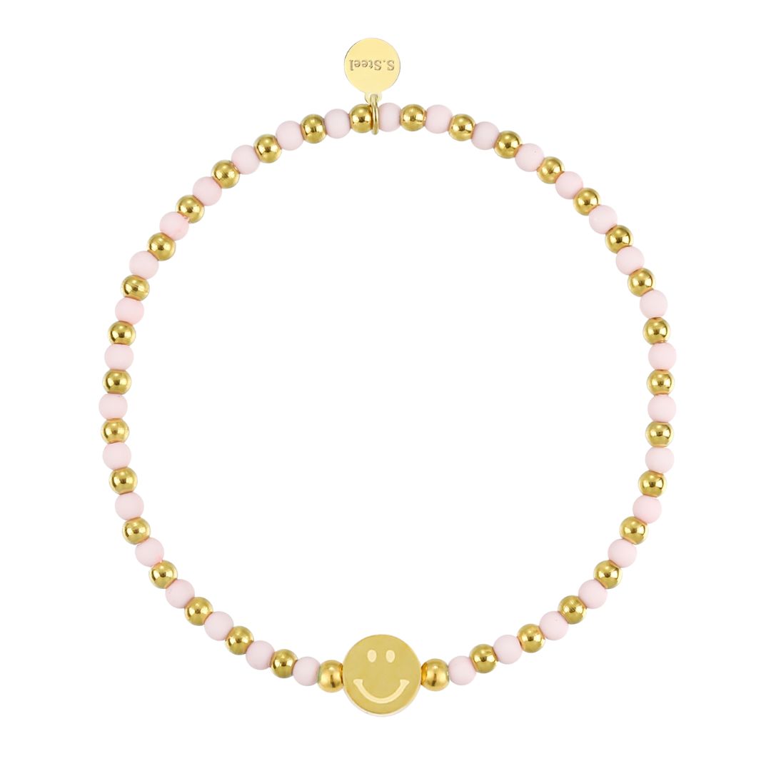 Elastisches Damen Armband  'Smileys' gold/rosa