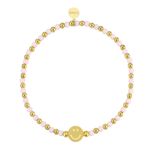 Elastisches Damen Armband  'Smileys' gold/rosa