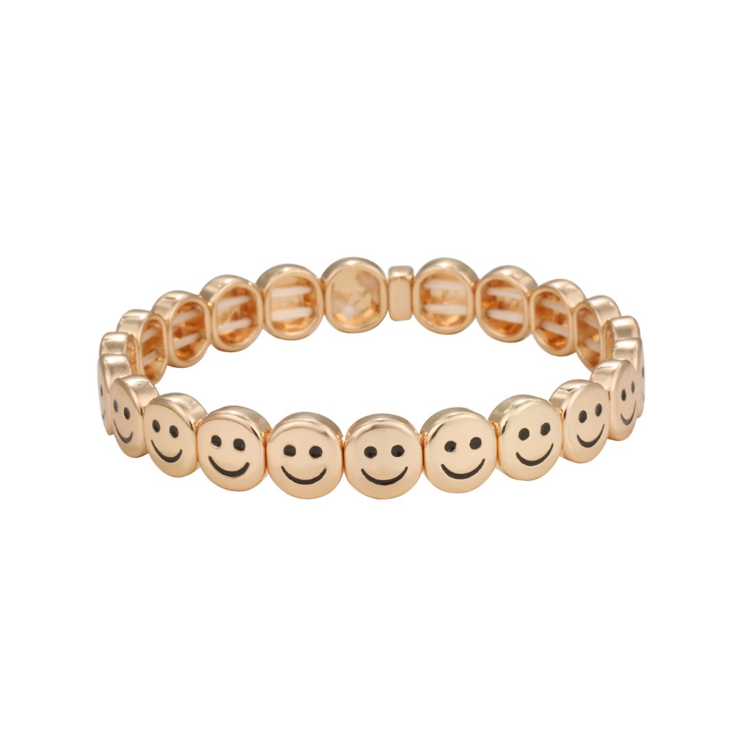 Elastisches Damen Armband 'Alloy Smiley' gold