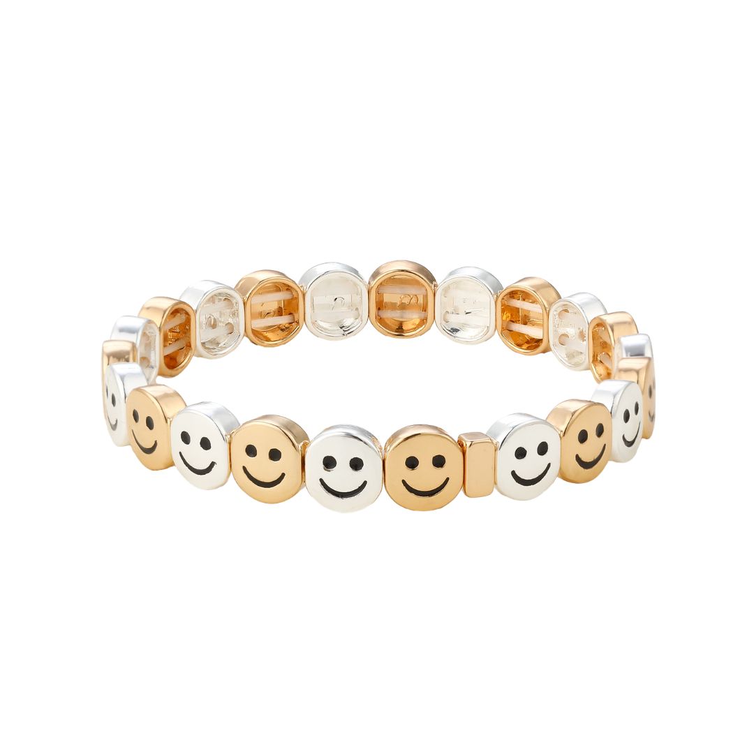 Elastisches Damen Armband 'Alloy Smiley' silber/gold