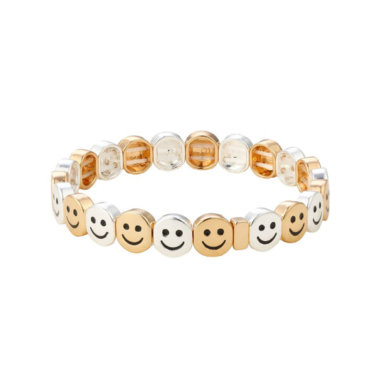 Elastisches Damen Armband 'Alloy Smiley' silber/gold
