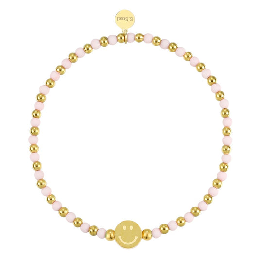Elastisches Damen Armband  'Smileys' gold/rosa