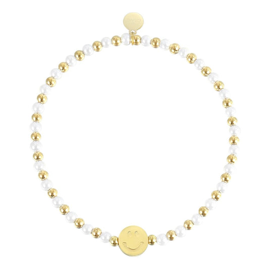 Elastisches Damen Armband  'Smileys' gold/weiß