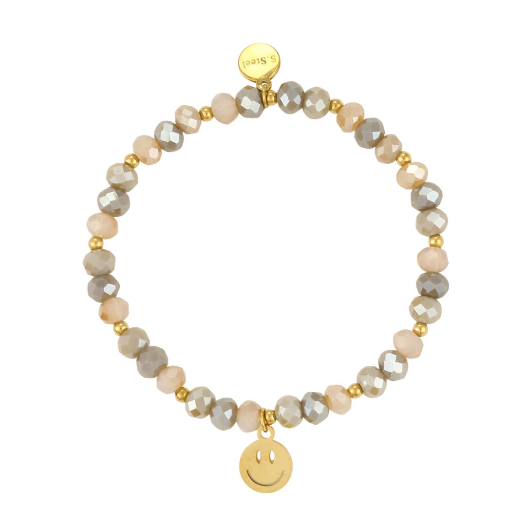 Elastisches Damen Armband mit Glasperlen 'Smiley' rose