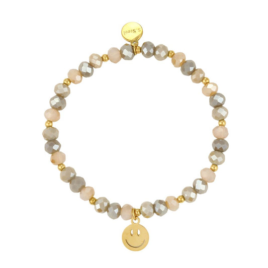 Elastisches Damen Armband mit Glasperlen 'Smiley' rose