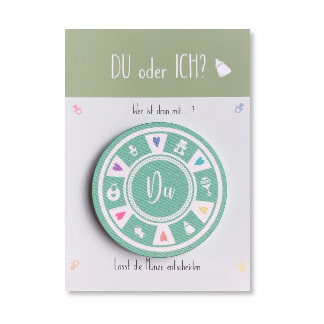 Entscheidungsmünze 'Du oder Ich' Geschenk zur Geburt, Babyparty und für junge Familien