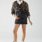 Leopardenmuster Strickjacke aus Wollstrick in Camel