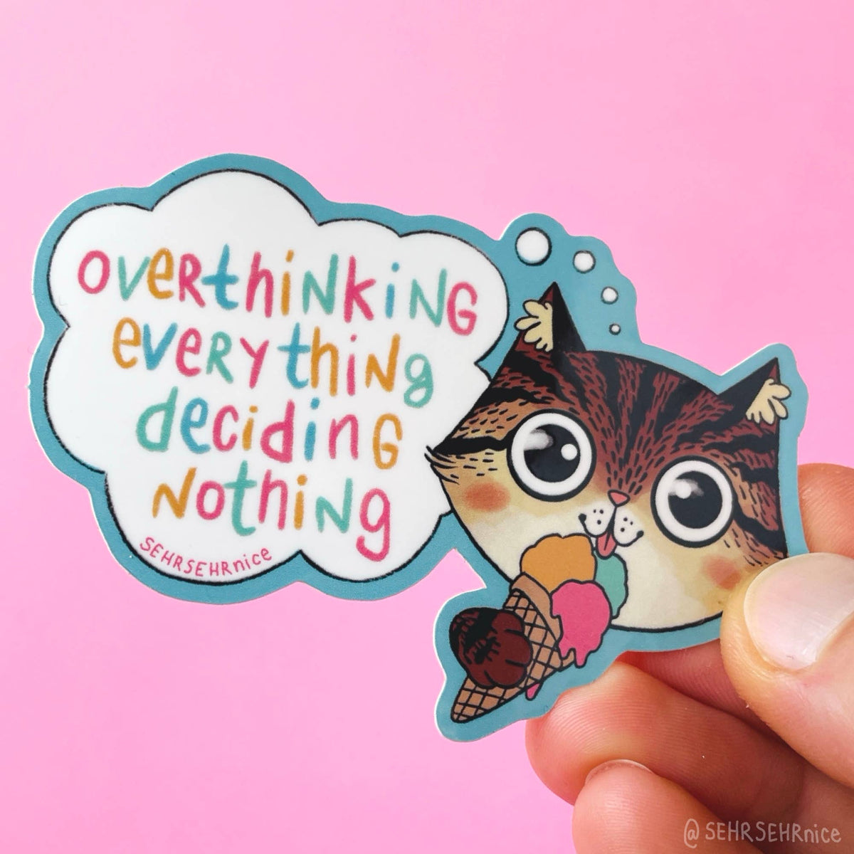Aufkleber Sticker 'Lustige Katze Overthinking'