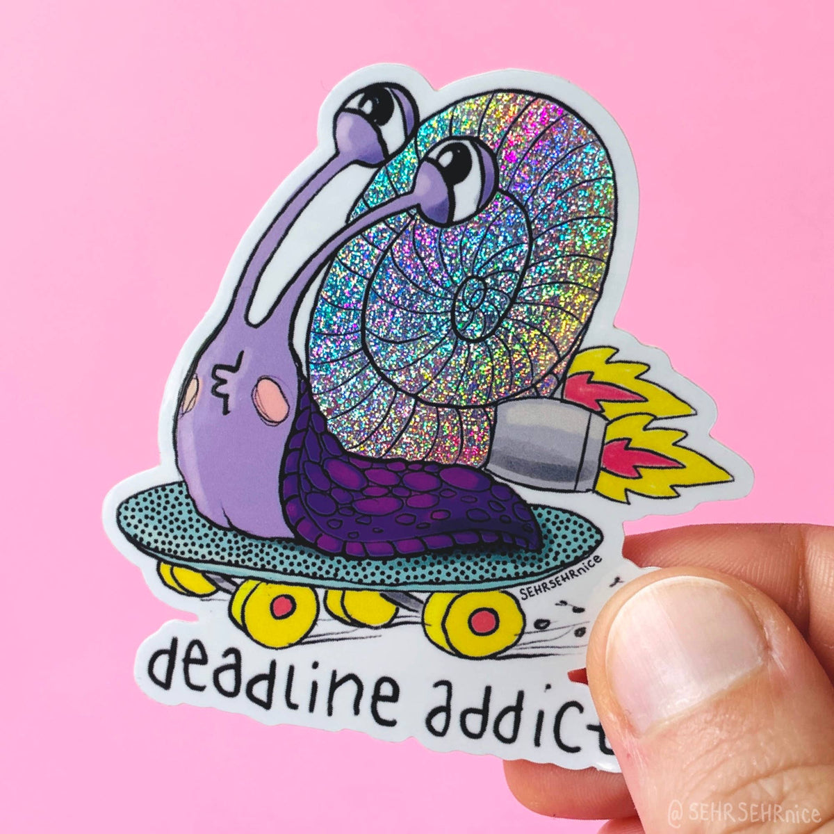 Glitzer Aufkleber Sticker holografisch 'Schnecke-deadline addicted'