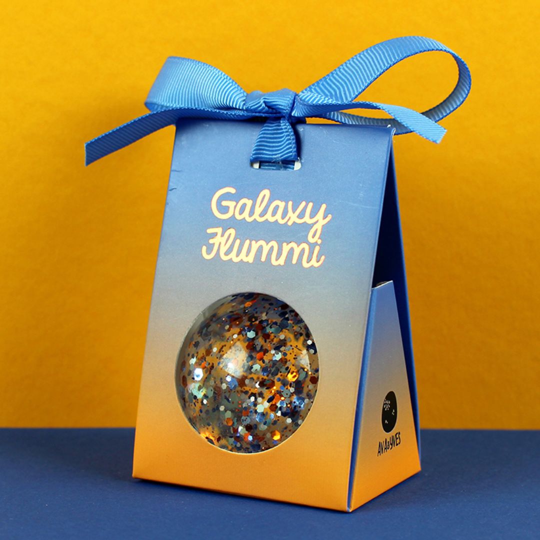 Flummiball mit Konfetti 'Galaxy' blau