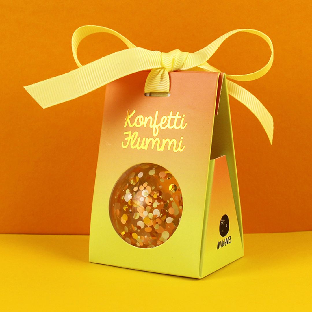 Flummiball mit Konfetti gold/zitronengelb/aprikot