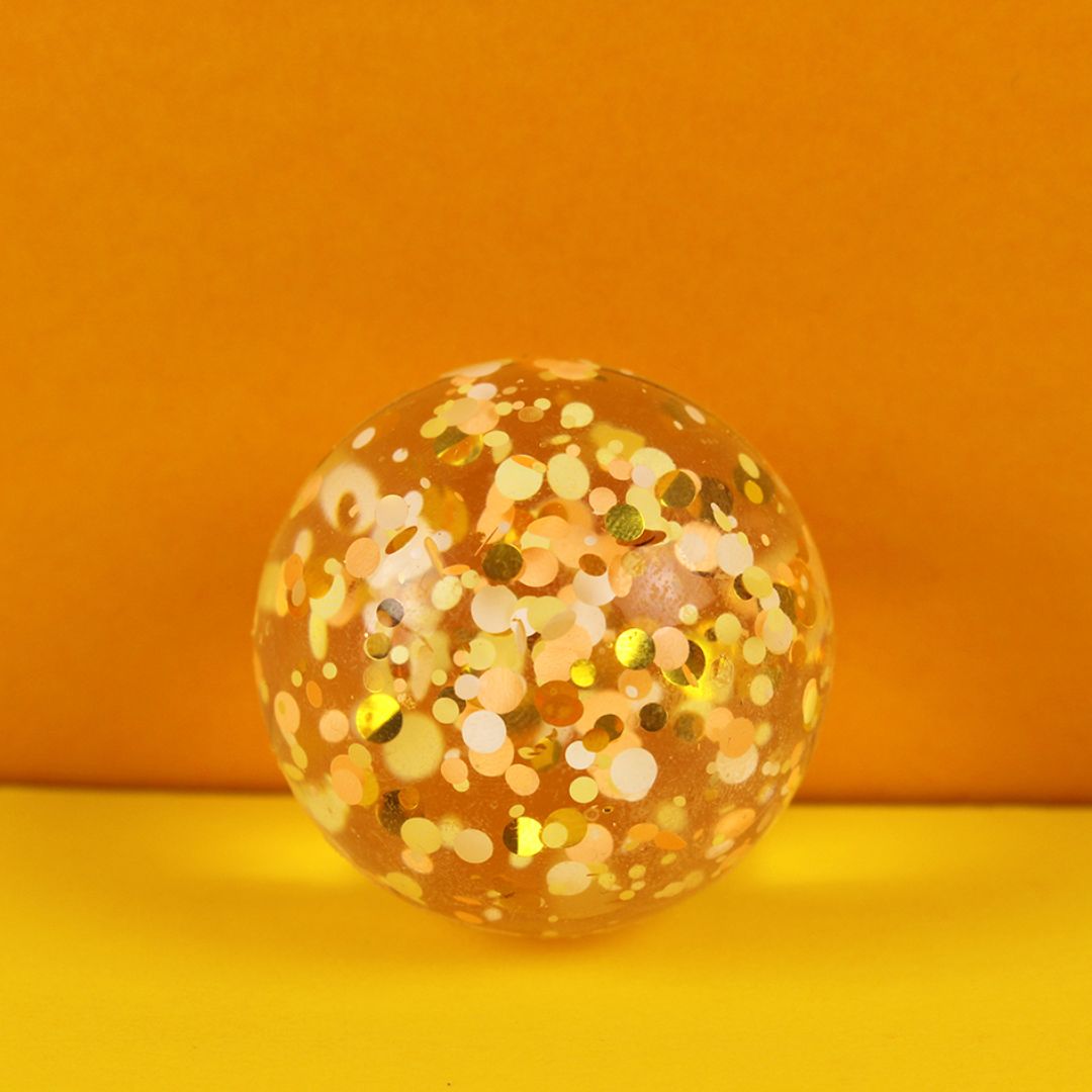 Flummiball mit Konfetti gold/zitronengelb/aprikot