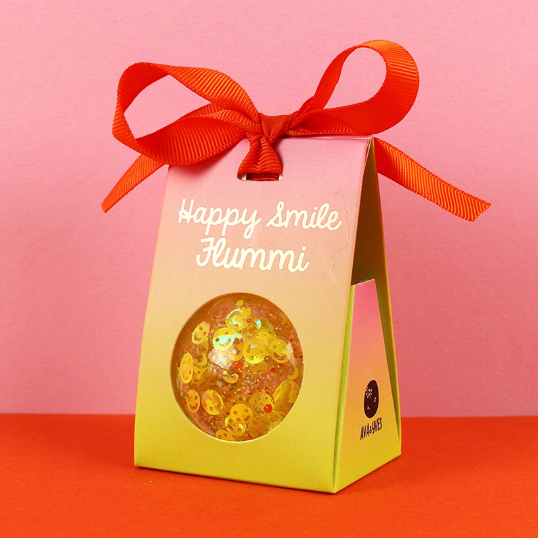 Flummiball mit Smileys und Konfetti 'Happy Smile' gelb