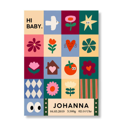 Geburtsanzeige | Kunstdruck 'Hi Baby!' personalisierbar