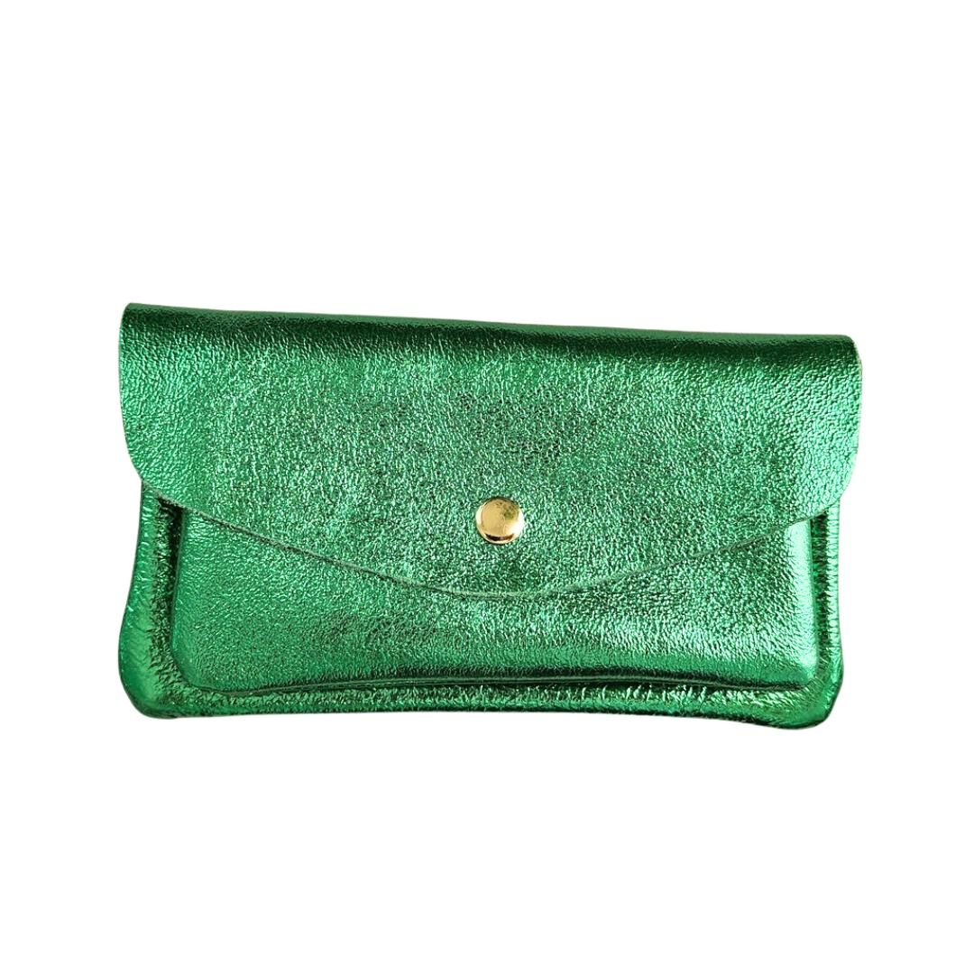 Damen Brieftasche aus Leder metallic grün