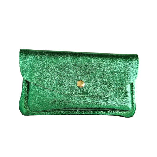 Damen Brieftasche aus Leder metallic grün