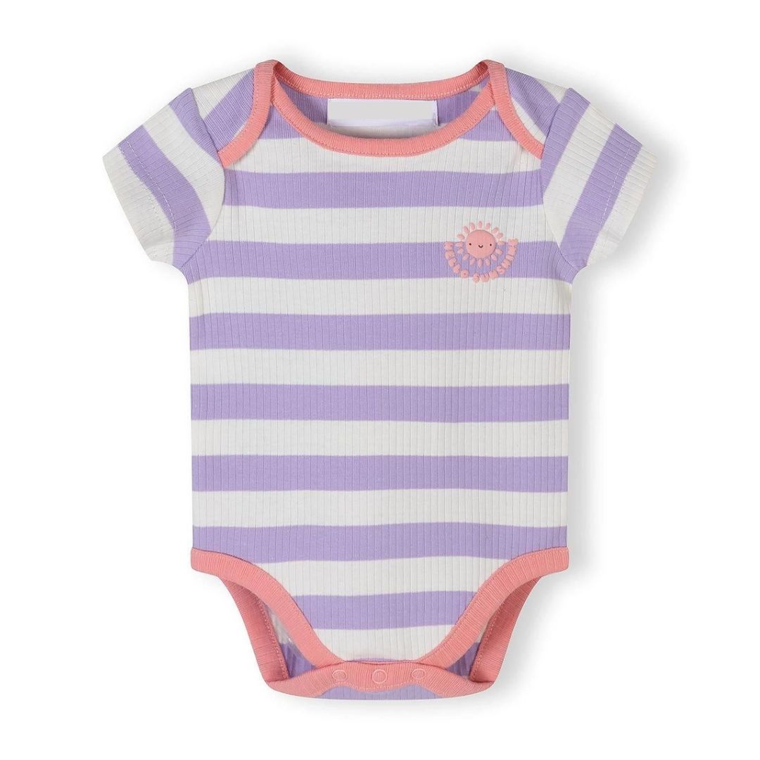 Gestreifter Baby Kurzarm-Body gerippt pastellfarben lila