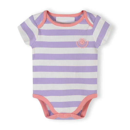Gestreifter Baby Kurzarm-Body gerippt pastellfarben lila