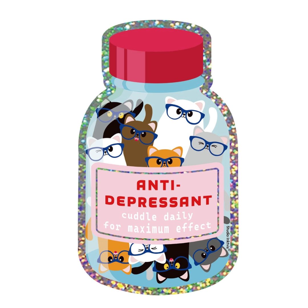 Glitzer-Sticker | Aufkleber 'Antidepressivum Kuscheln täglich Katzen'