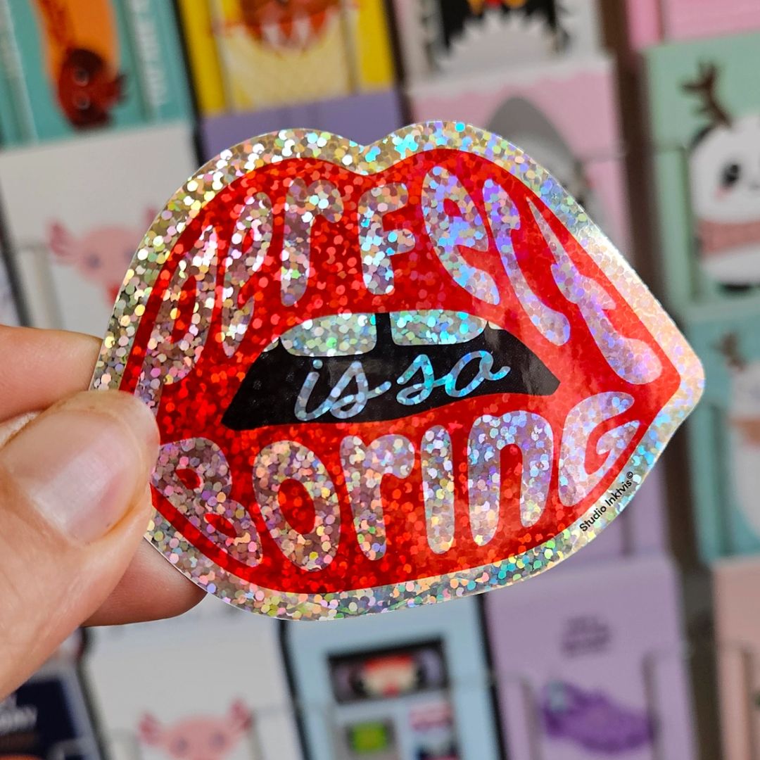 Glitzer-Sticker | Aufkleber 'Rote Lippen Perfekt ist so langweilig'