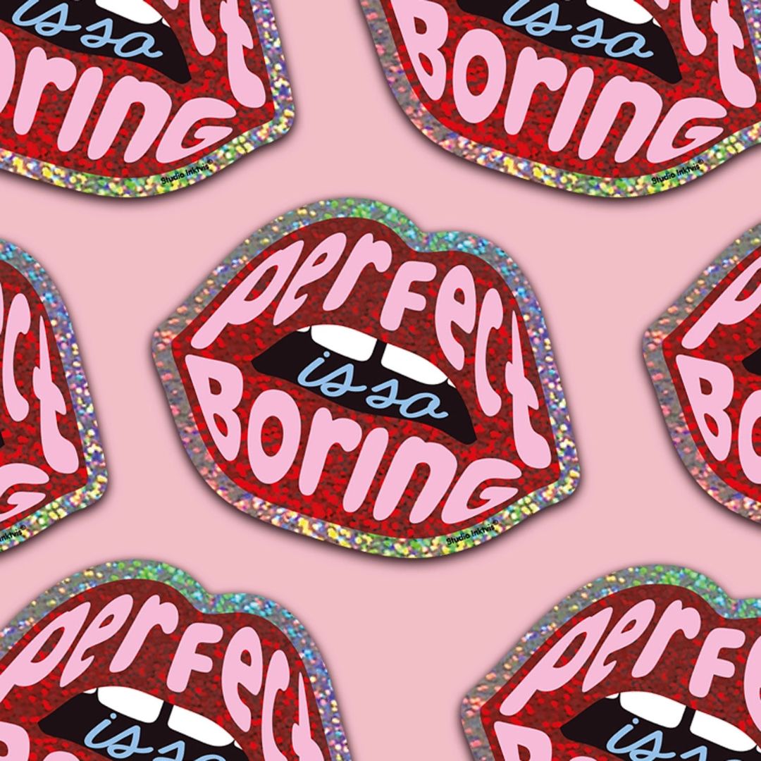 Glitzer-Sticker | Aufkleber 'Rote Lippen Perfekt ist so langweilig'