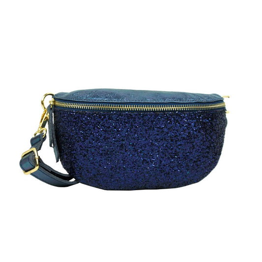 Trendige Gürteltasche aus Leder mit Pailletten mitternachtsblau