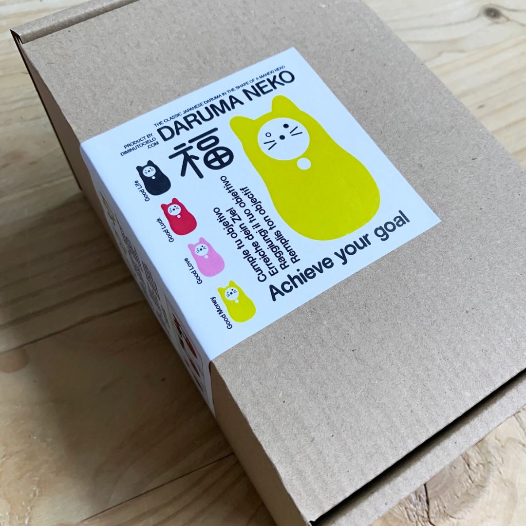 Daruma-Neko: ERREICHE DEIN ZIEL! Glückskatze gelb